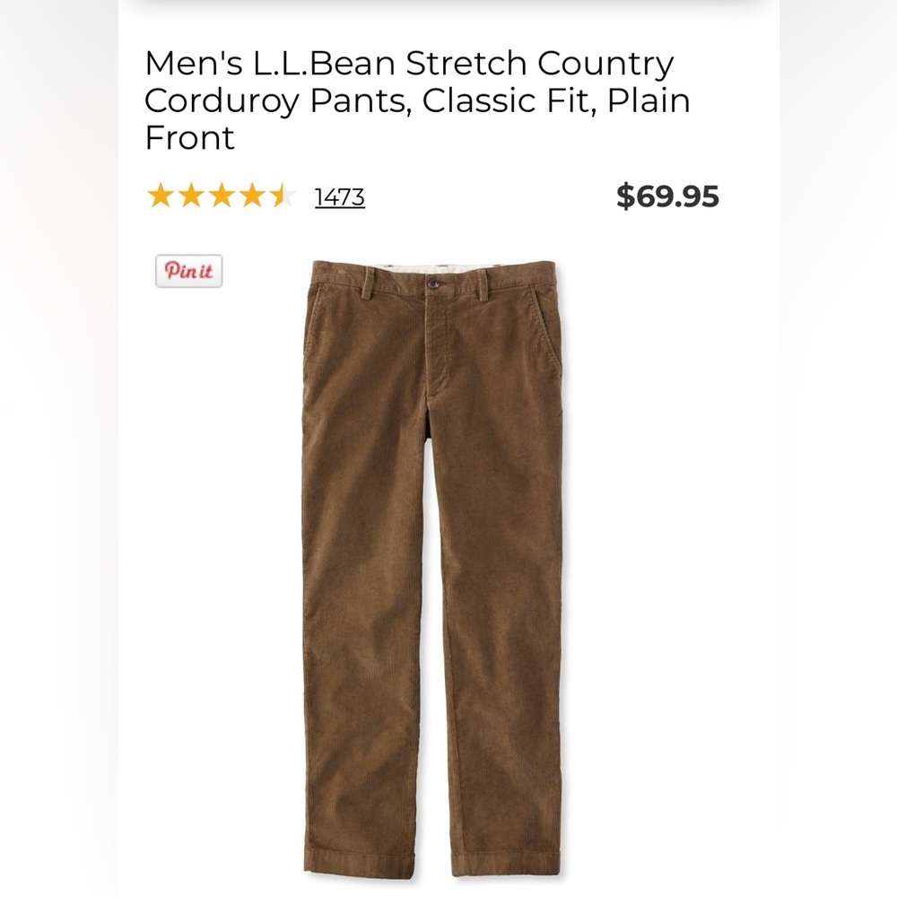 Men’s LL Bean Brown Corduroy Pants.